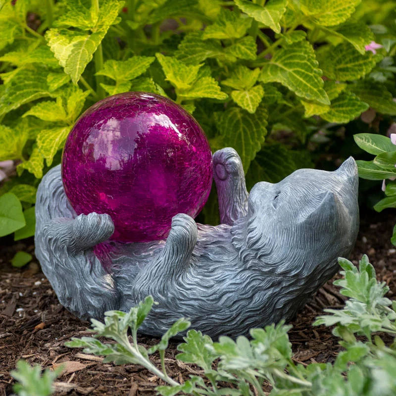 Cat Statue with Solar Gazing Ball